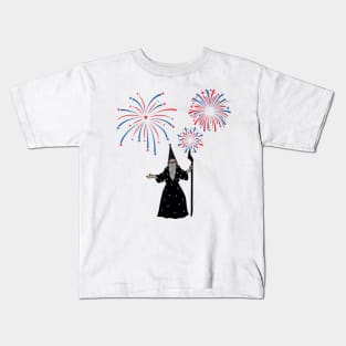 Wizard casting Fireworks for 4th of July Kids T-Shirt